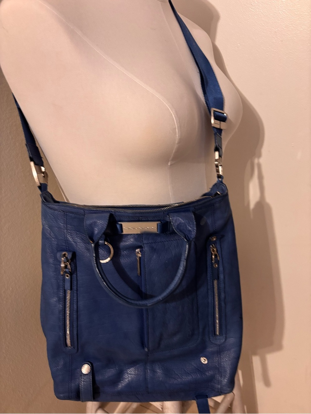 Blue Women’s Leather Crossbody Tote Bag